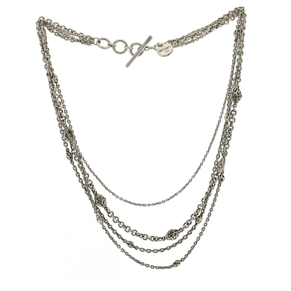 Auth Lois Hills 925 Sterling Silver 4 Row Chain Beaded Necklace Size 17 474$